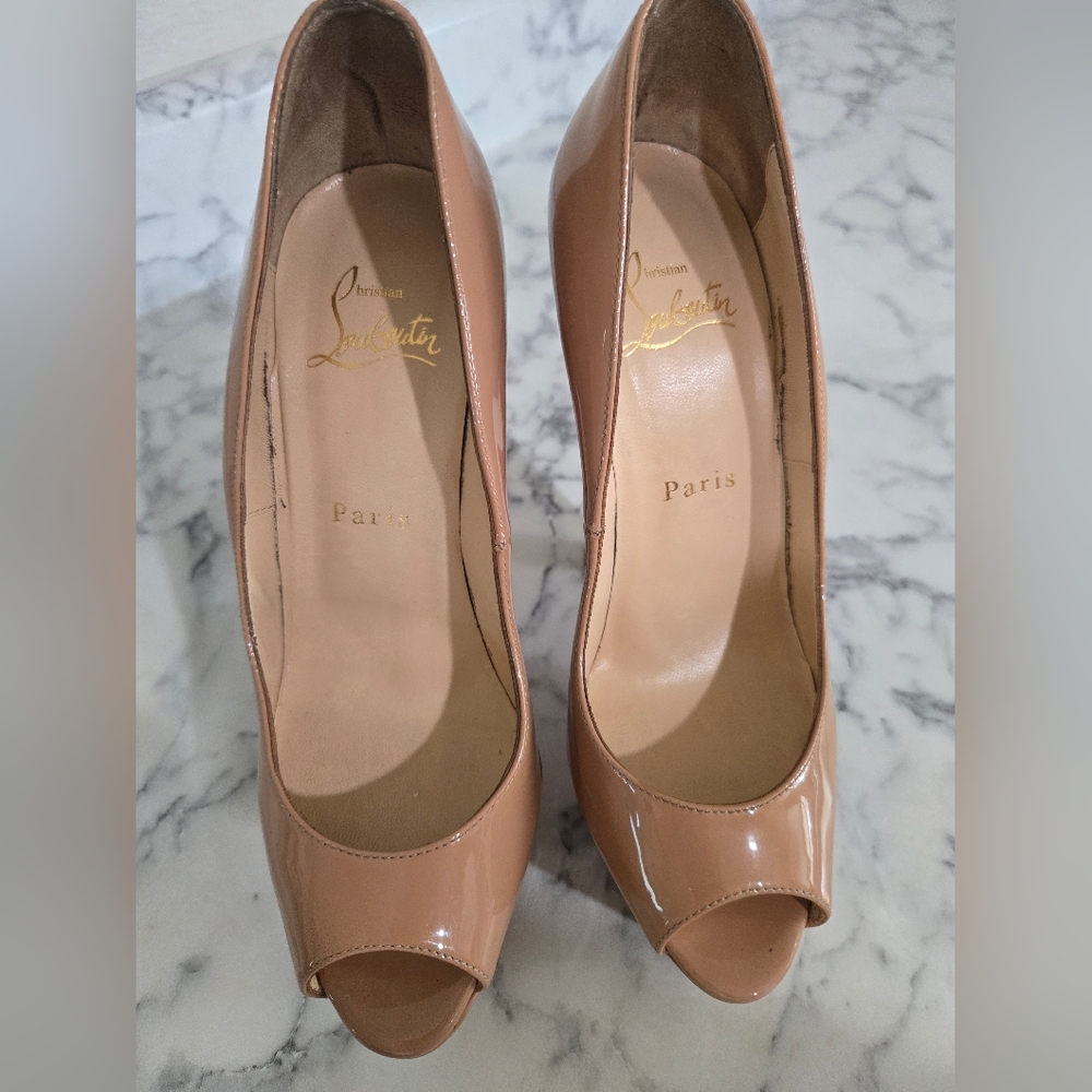 Christian Louboutin Tan Peep Toe Heels